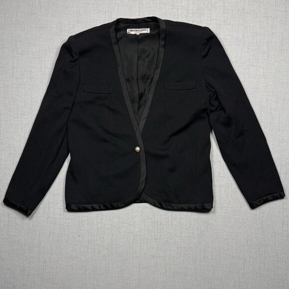 Vintage Saint Laurent Rive Gauche 2 Piece Suit Set Black One Button Size 42 - Picture 2 of 12